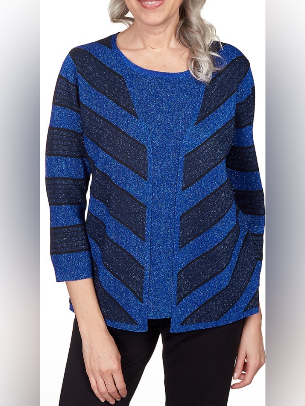 Petite Classic Chevon  Stripe Two for One Sweater